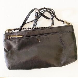 Elliot Lucca Black Leather braided removable strap Crossbody Bag